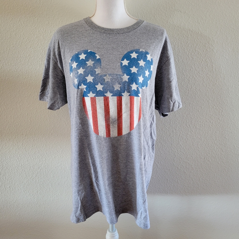 Disney's Mickey Mouse Distressed American Flag Head Short Sleeve T-Shirt